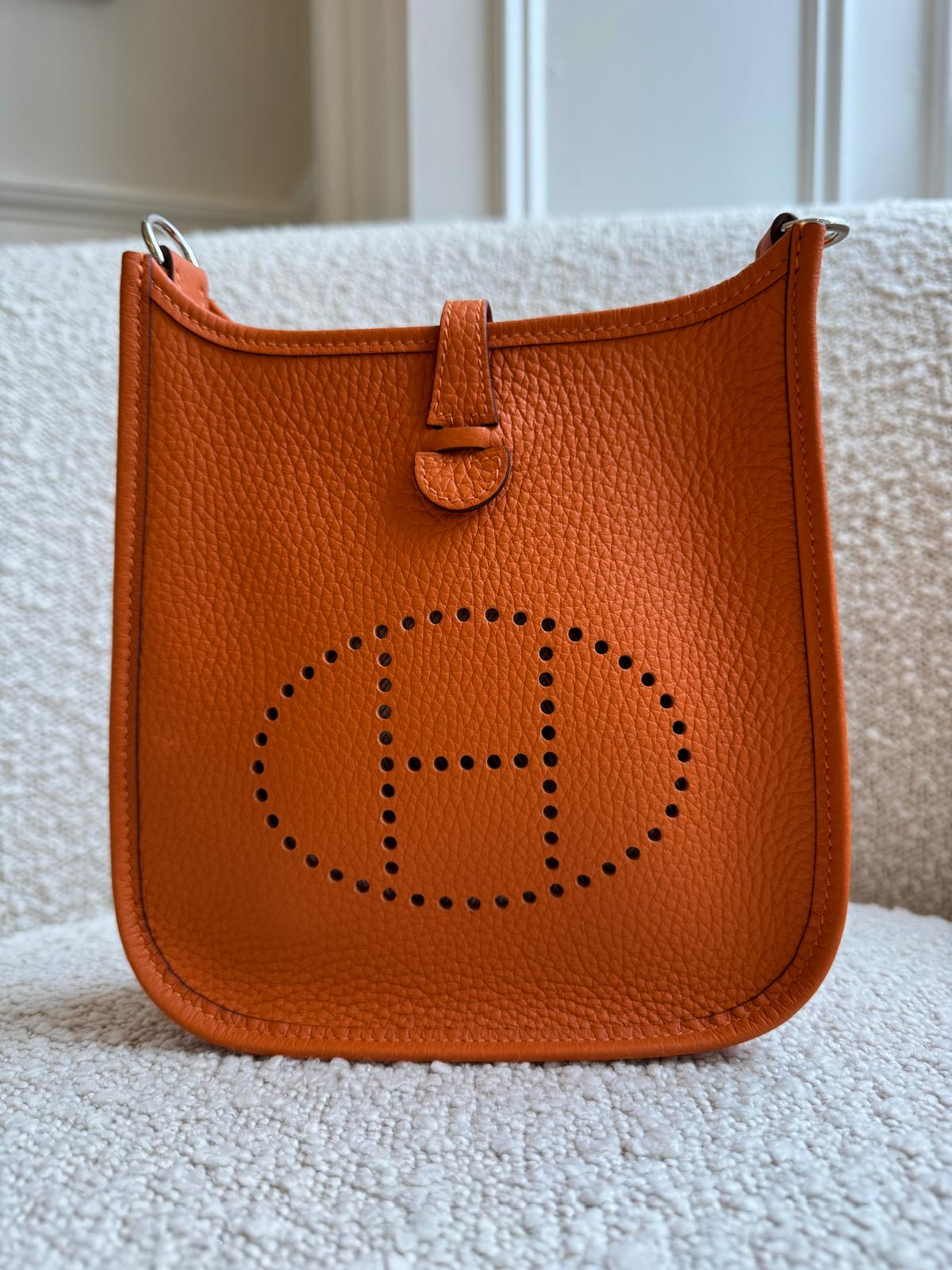 HERMÈS MINI EVELYNE TPM ORANGE Clemence Leather with Palladium Hardware