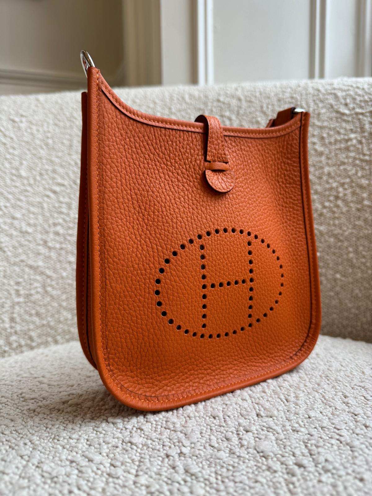 HERMÈS MINI EVELYNE TPM ORANGE Clemence Leather with Palladium Hardware