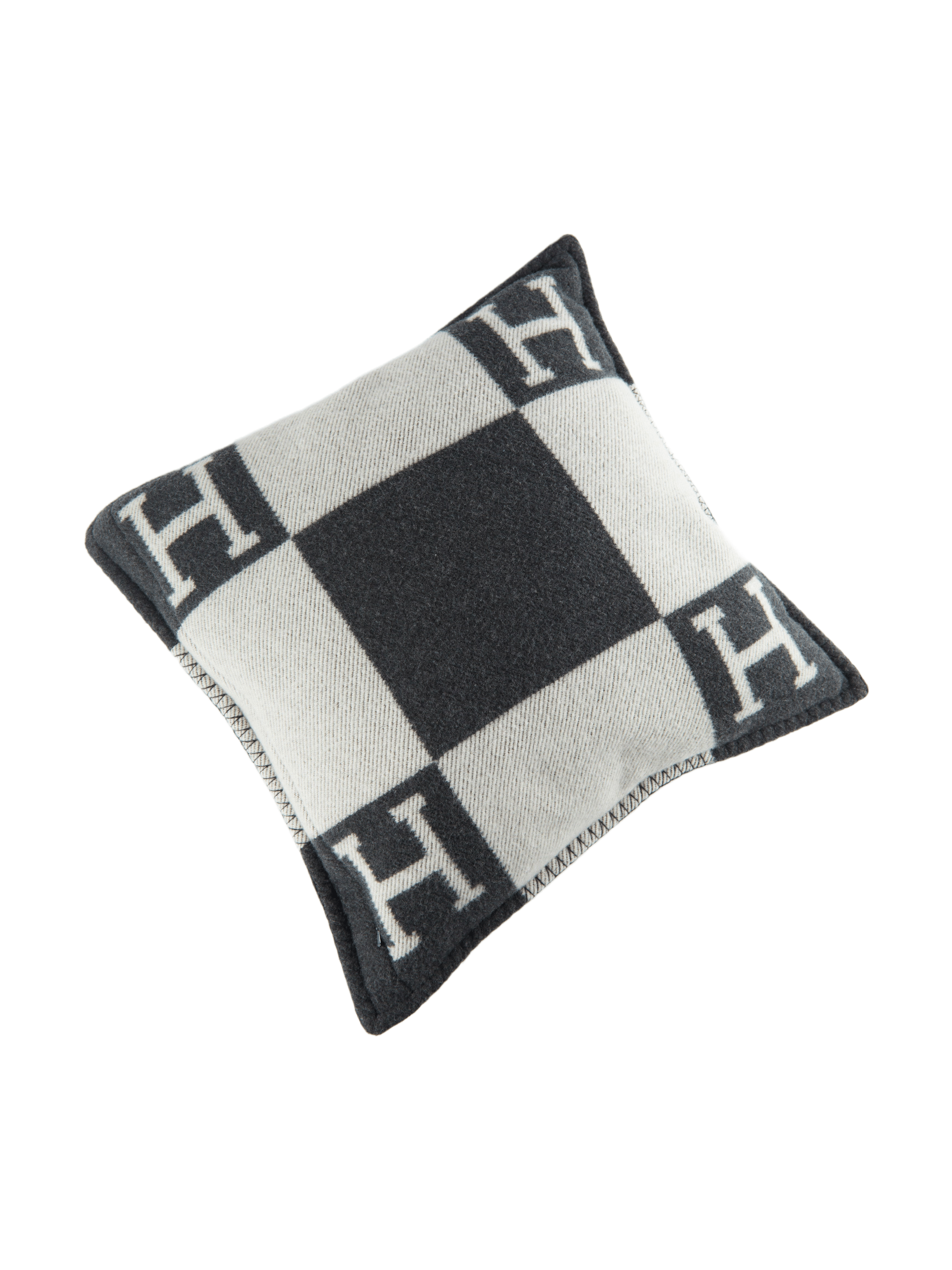 HERMÈS AVALON PILLOW Small Model in Ecru & Gris Fonce