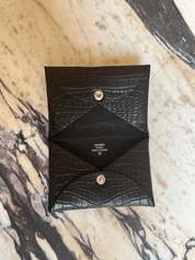 HERMÈS CALVI CARD HOLDER BLACK Matte Alligator