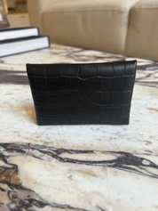 HERMÈS CALVI CARD HOLDER BLACK Matte Alligator