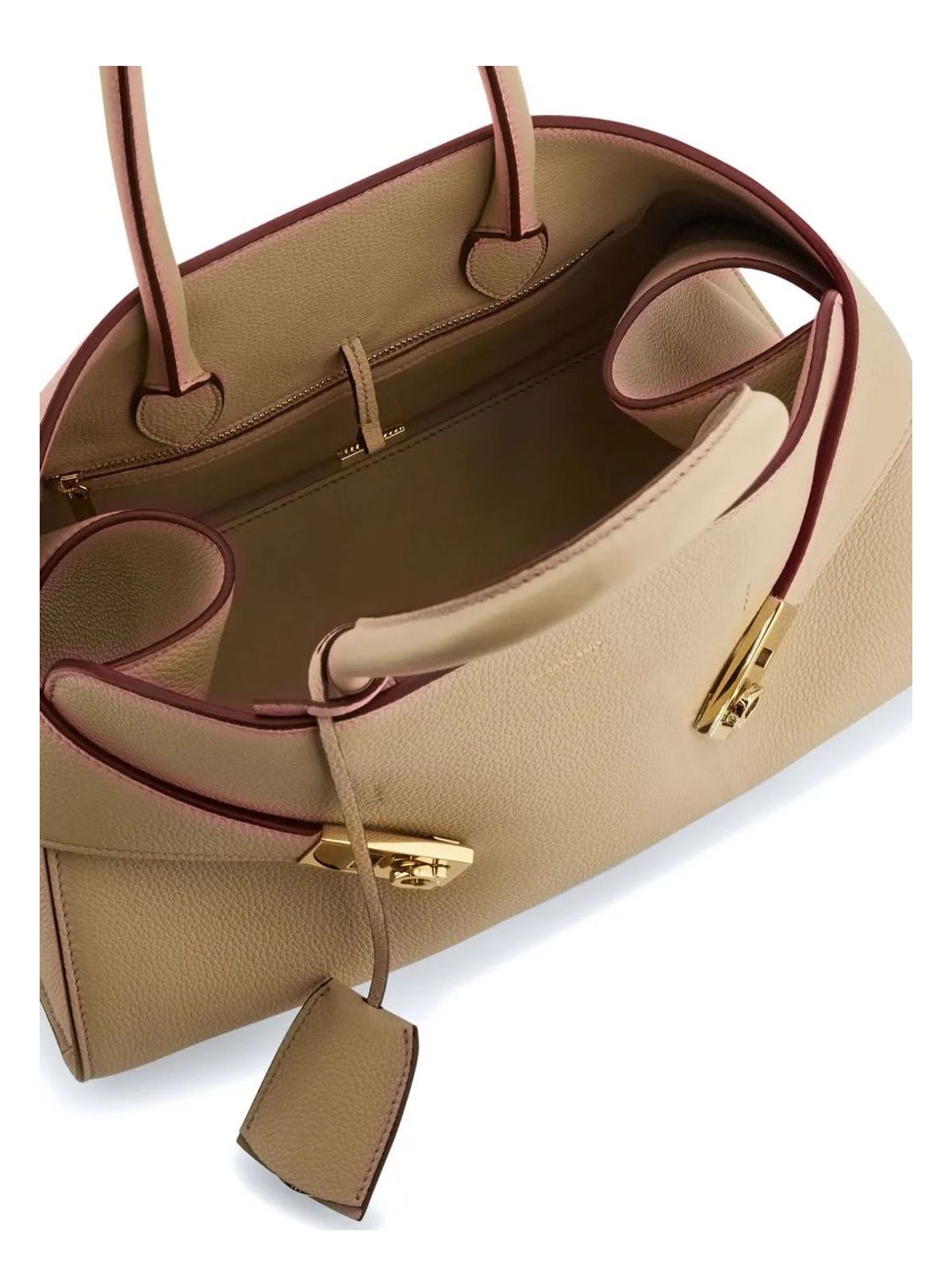 BOLSO TOP HANDLE S BEIGE VIVOS GRANATE