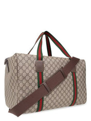 MEDIUM DUFFLE BAG WITH WEB DETAIL IN BEIGE AND EBONY GG FABRIC