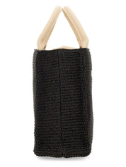 RAFFIA EFFECT FABRIC SMALL TOTE BAG