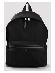 BLACK LEATHER-TRIM CITY BACKPACK