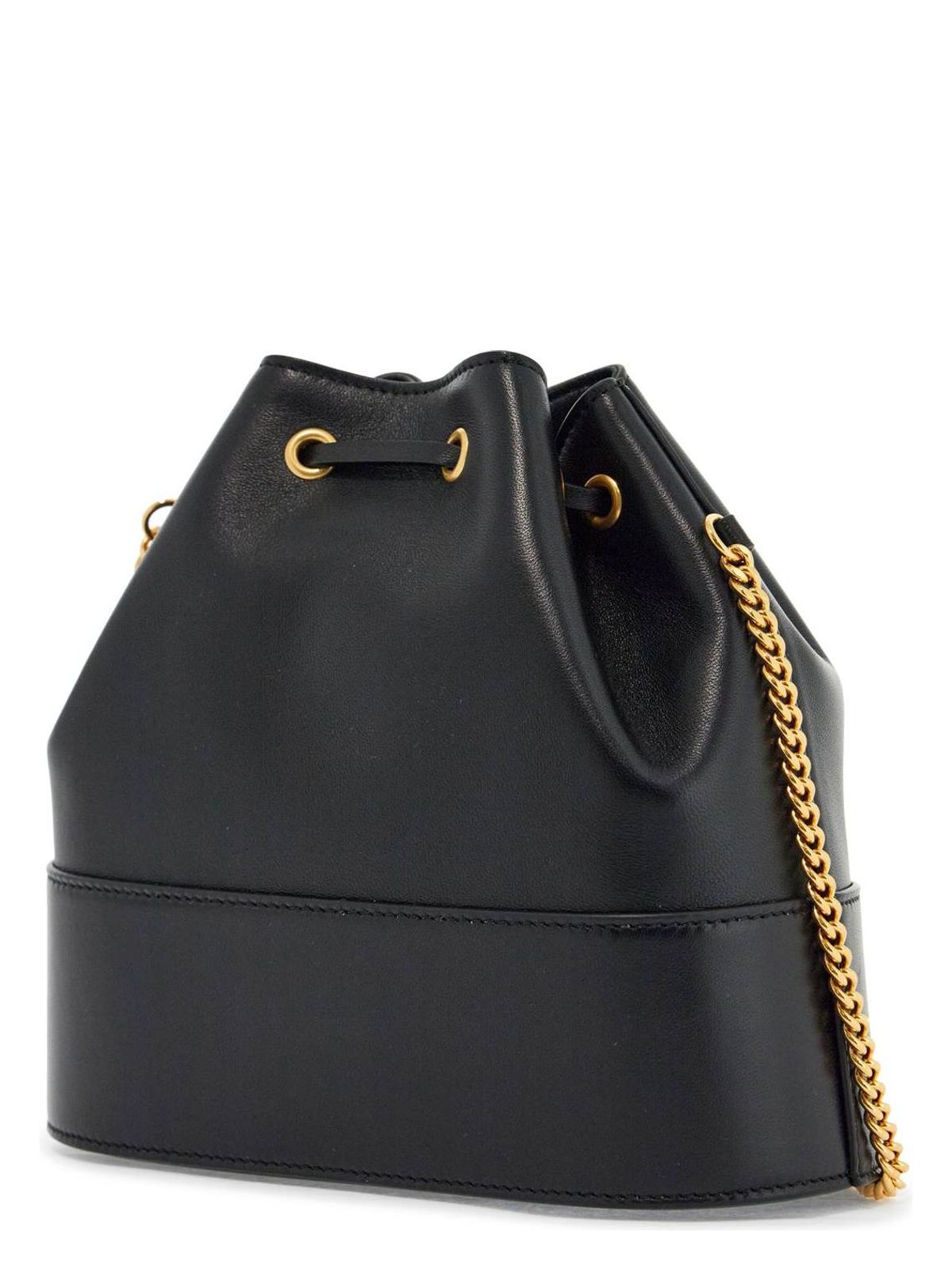 VLOGO BLACK LEATHER BUCKET BAG