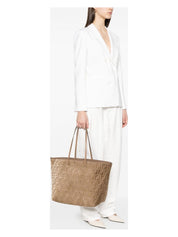 BEIGE JACQUARD FF VELVET ROLL LARGE SHOPPER BAG