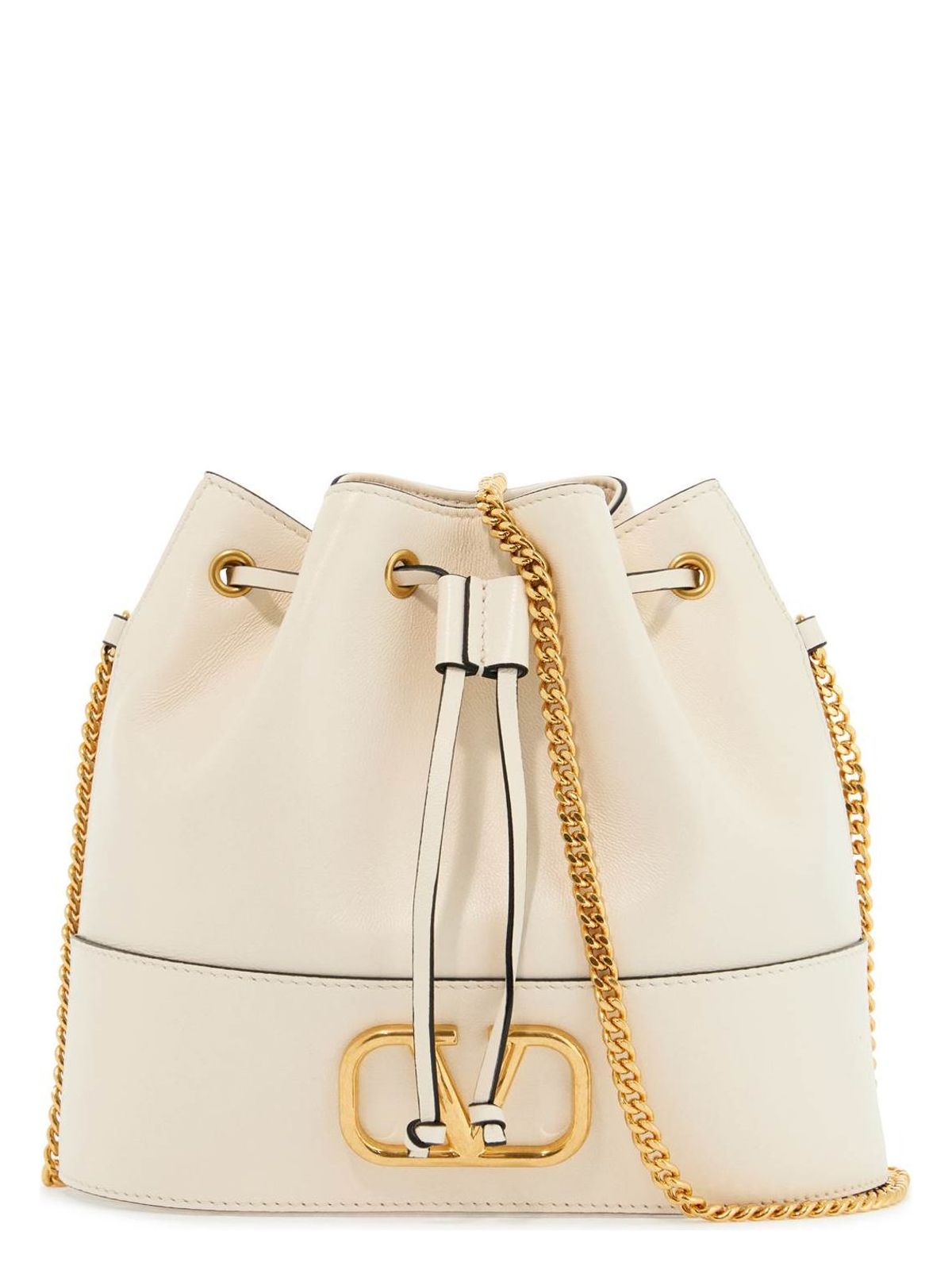 VLOGO IVORY LEATHER BUCKET BAG