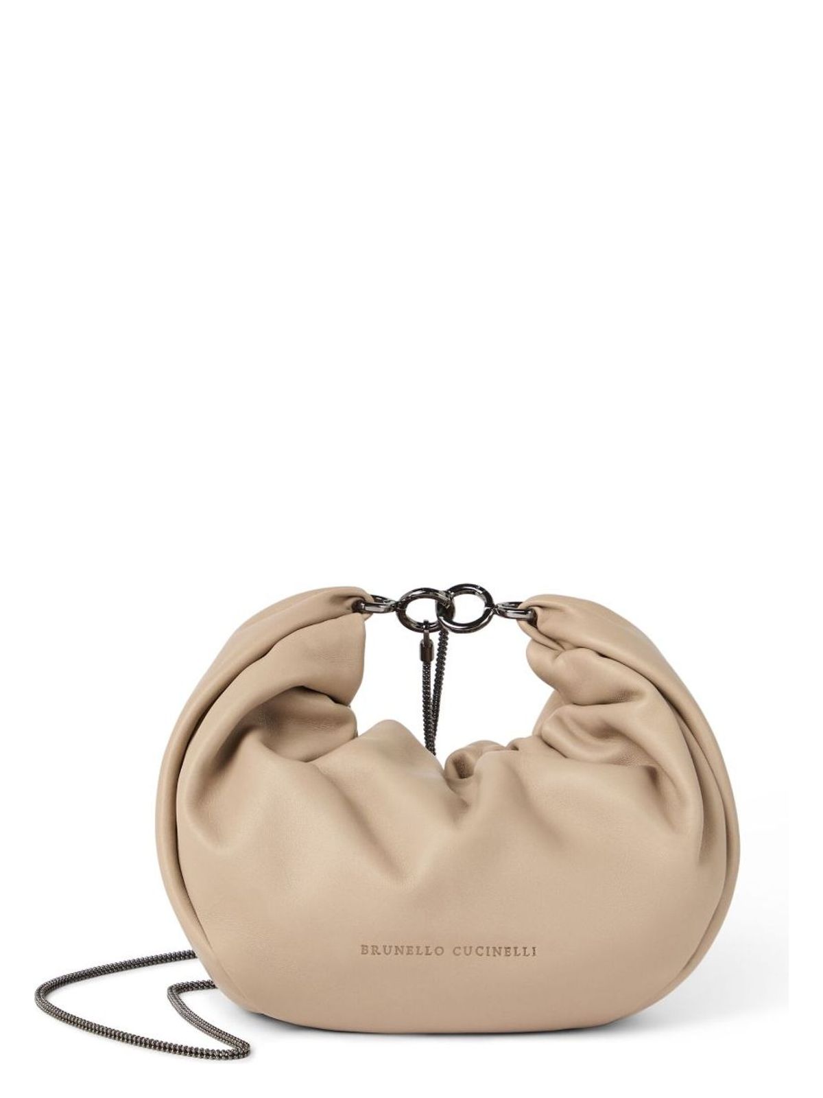 SOFT LEATHER BRIOCHE HOBO BAG WITH PRECIOUS CHAIN