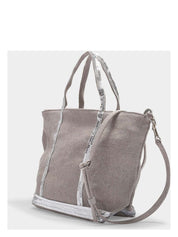 PETIT CABAS TOTE IN GREY LINEN AND SEQUINS