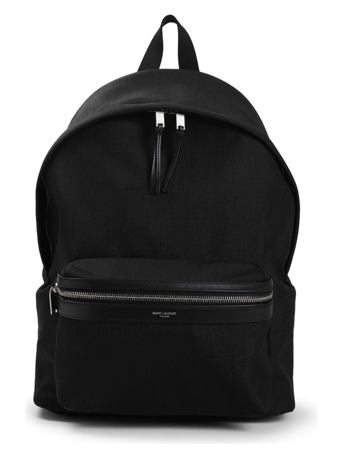 BLACK LEATHER-TRIM CITY BACKPACK