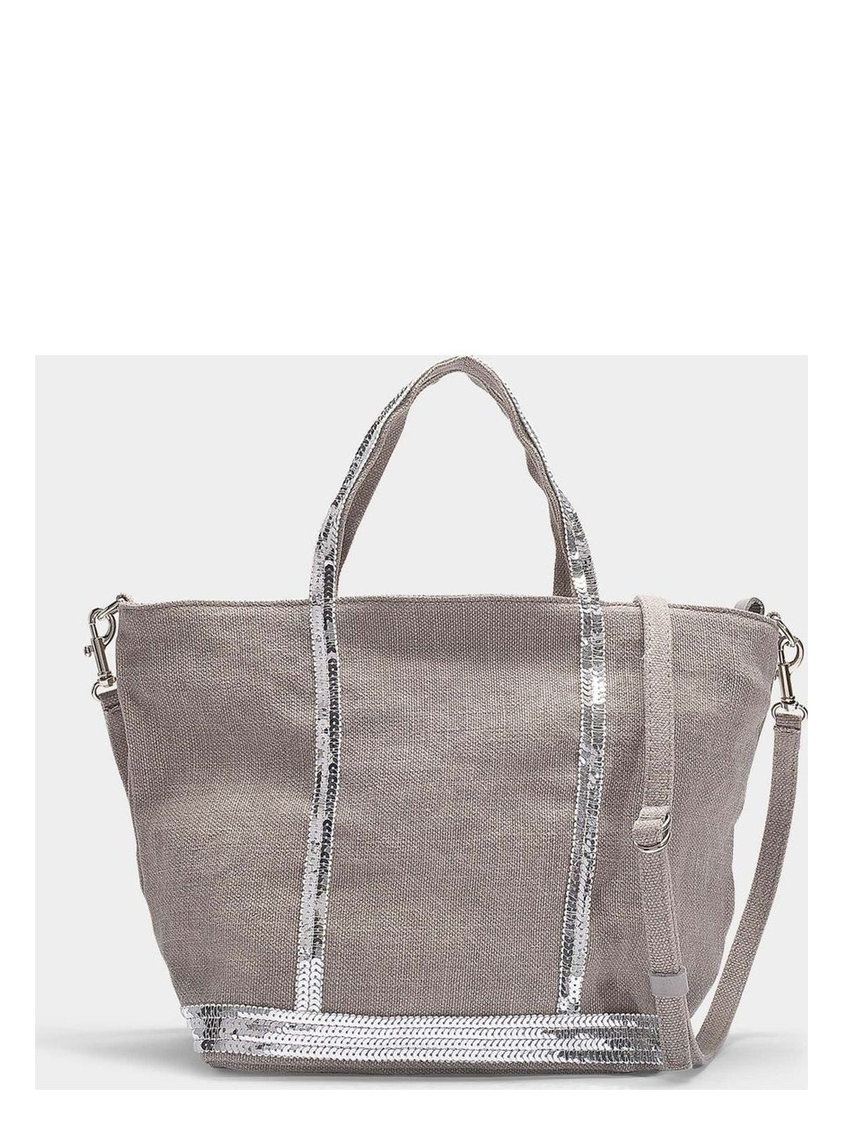 PETIT CABAS TOTE IN GREY LINEN AND SEQUINS