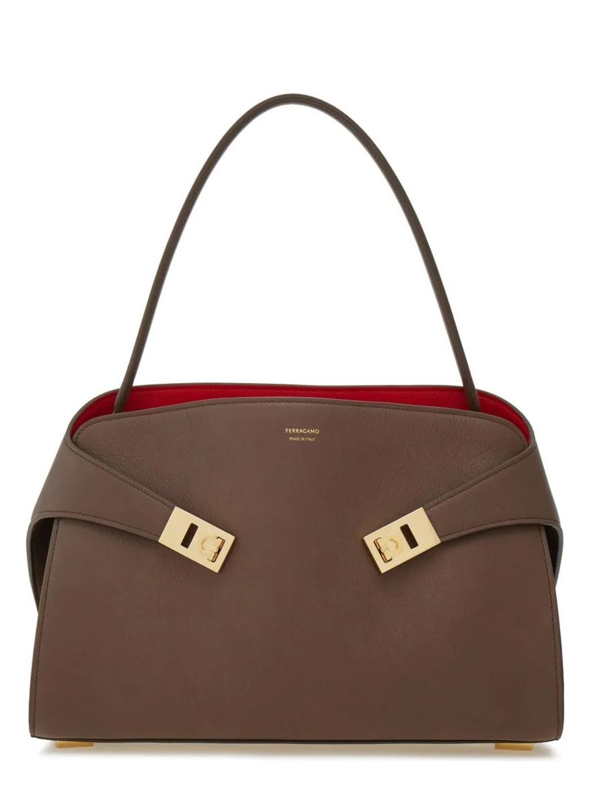 BOLSO SHOULDER MARRON INTERIOR ROJO