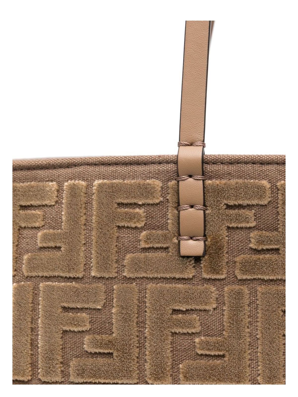 BEIGE JACQUARD FF VELVET ROLL LARGE SHOPPER BAG