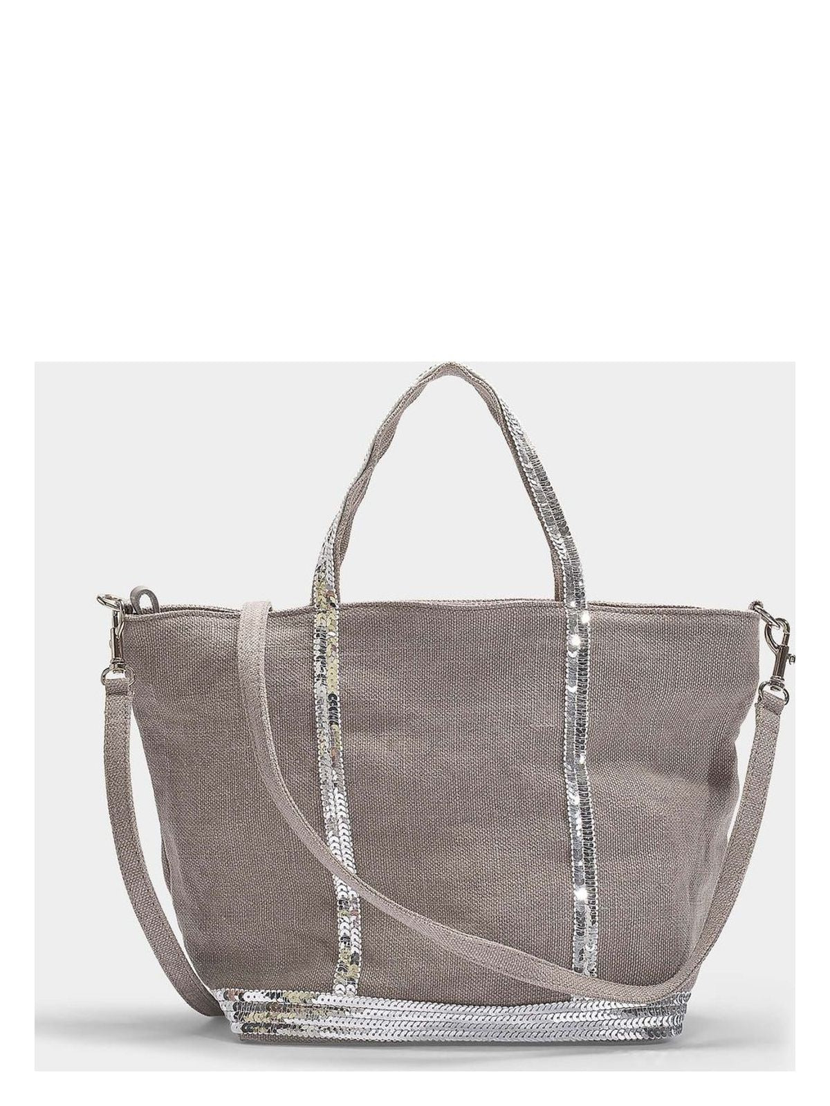 PETIT CABAS TOTE IN GREY LINEN AND SEQUINS