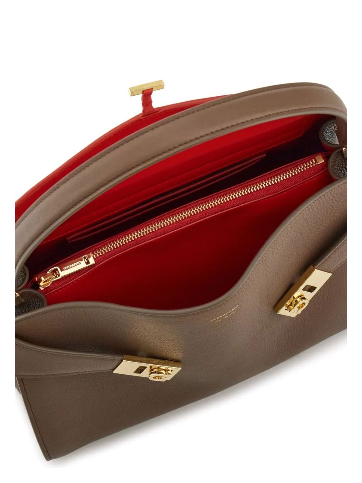 BOLSO SHOULDER MARRON INTERIOR ROJO