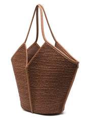 CALELLA LEATHER TRIMMED RAFFIA TOTE BAG