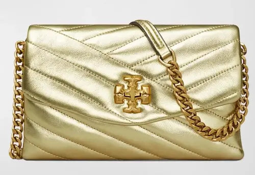 Tory Burch Kira Chevron Metallic Chain Leather Purse Crossbody