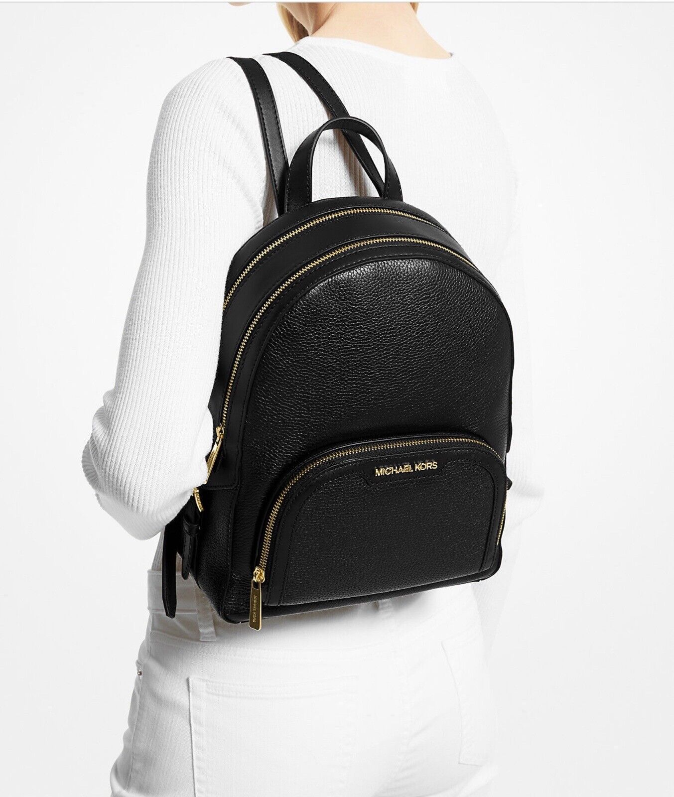 Michael Kors Jaycee Pebble Leather Medium Backpack In Black