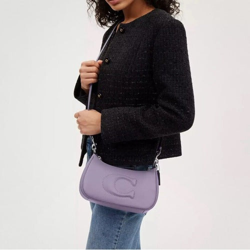 Coach Leather Teri Shoulder Bag In Silver/light Violet