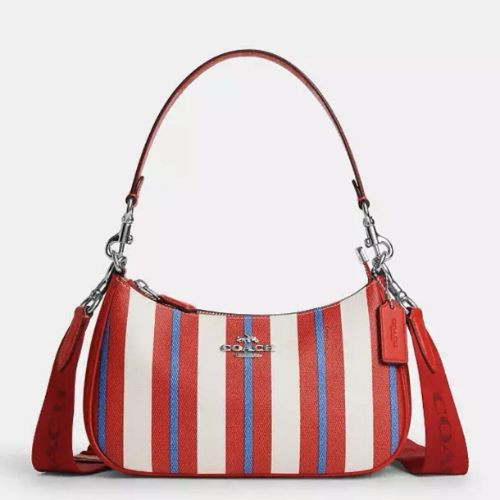 Coach Teri Shoulder Bag In Coated Canvas & Leather In Red/Chalk