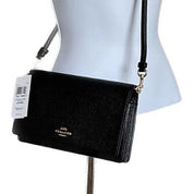 Coach Anna Foldover Clutch/Crossbody Leather Black Bag