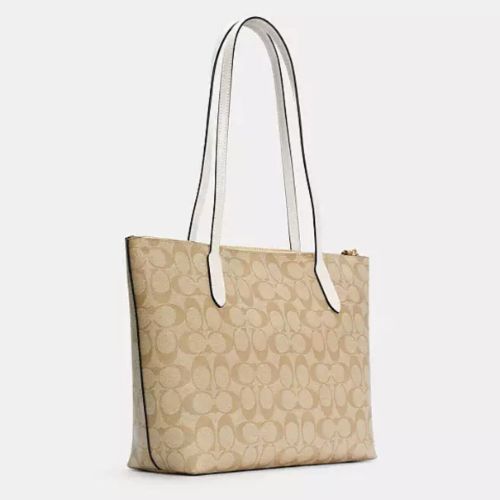 Coach Zip Top Tote Handbag In Signature Canvas & Leather