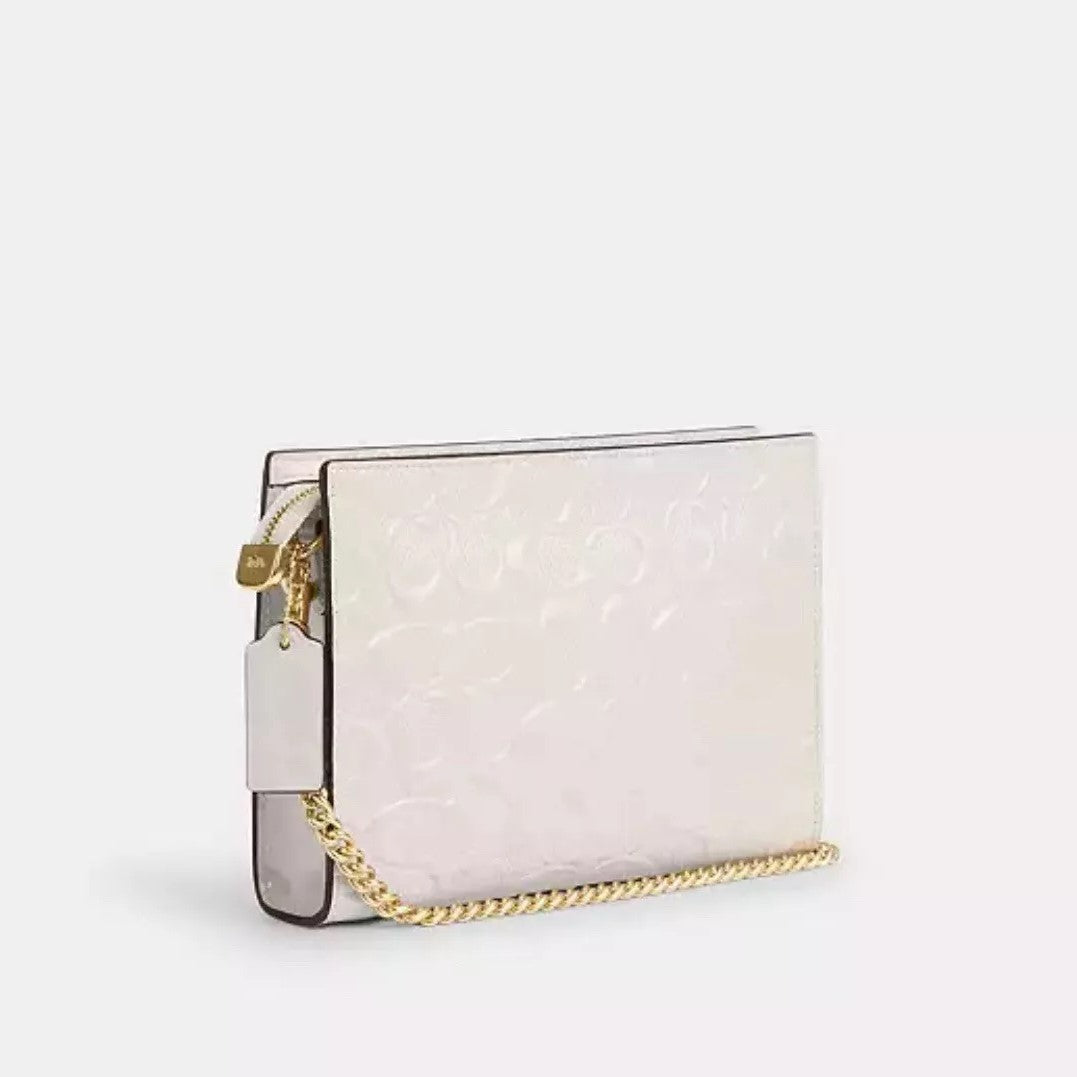 Coach Slim Crossbody Bag In Signature Patent Leather In Gold/Chalk