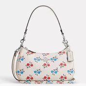 Coach Leather Teri Shoulder Bag With Floral Print In Silver Chalk Multi