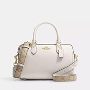 Coach Rowan Satchel Leather Bag With Signature Canvas Strap- Gold/Chalk Multi