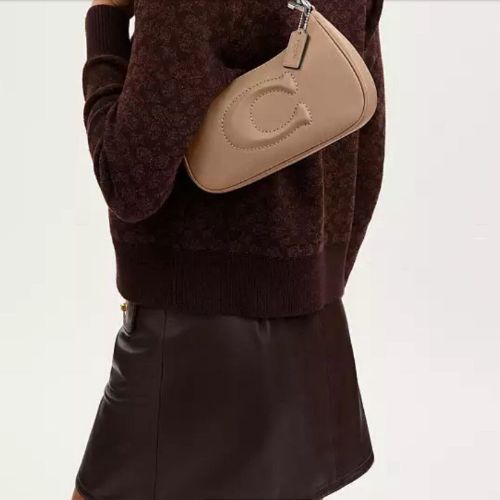 Coach Teri Shoulder Bag In Smooth Leather In silver/Taupe