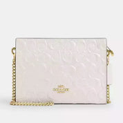 Coach Slim Crossbody Bag In Signature Patent Leather In Gold/Chalk