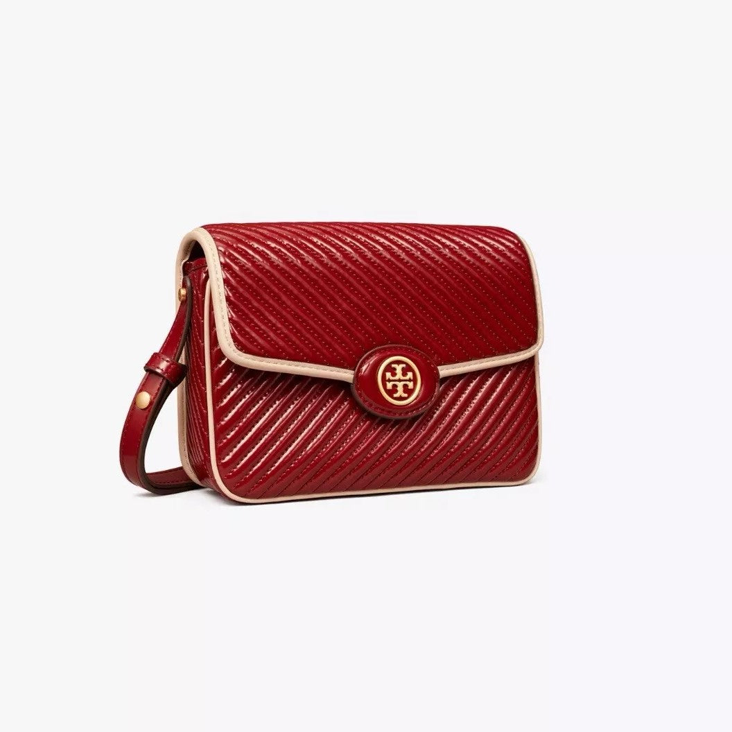 Tory Burch Robinson Patent Leather Quilted Shoulder Bag-Bricklane/Red