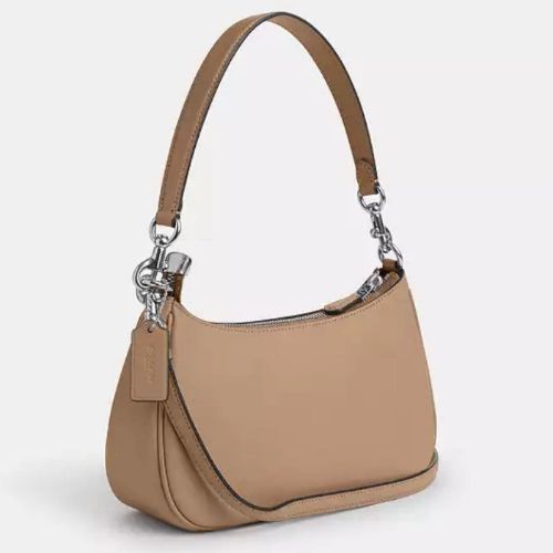 Coach Teri Shoulder Bag In Smooth Leather In silver/Taupe