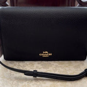 Coach Anna Foldover Clutch/Crossbody Leather Black Bag