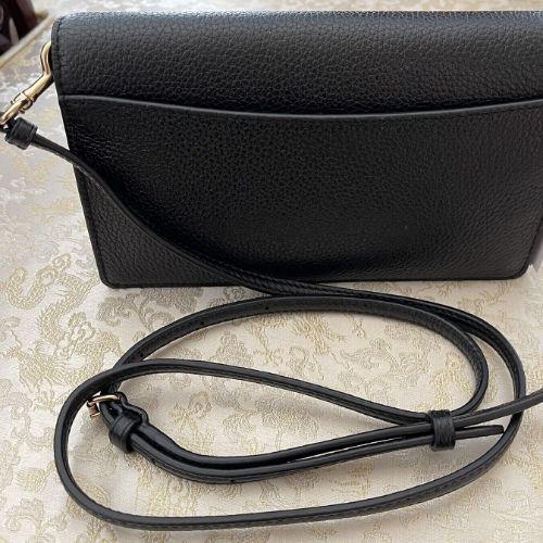 Coach Anna Foldover Clutch/Crossbody Leather Black Bag