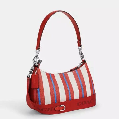 Coach Teri Shoulder Bag In Coated Canvas & Leather In Red/Chalk