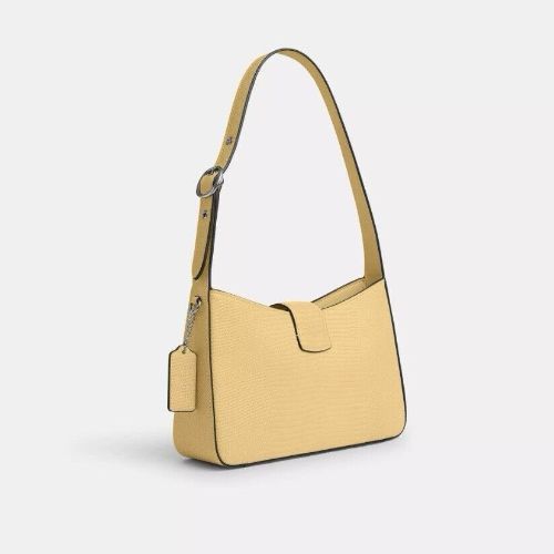 Coach Leather Eliza Shoulder Bag with Lizard Print in Soft Yellow