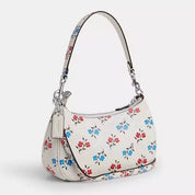 Coach Leather Teri Shoulder Bag With Floral Print In Silver Chalk Multi