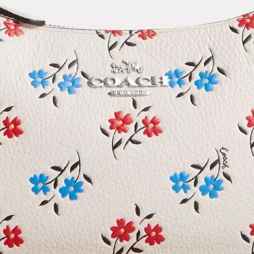 Coach Leather Teri Shoulder Bag With Floral Print In Silver Chalk Multi