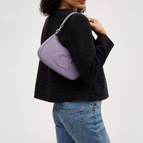 Coach Leather Teri Shoulder Bag In Silver/light Violet