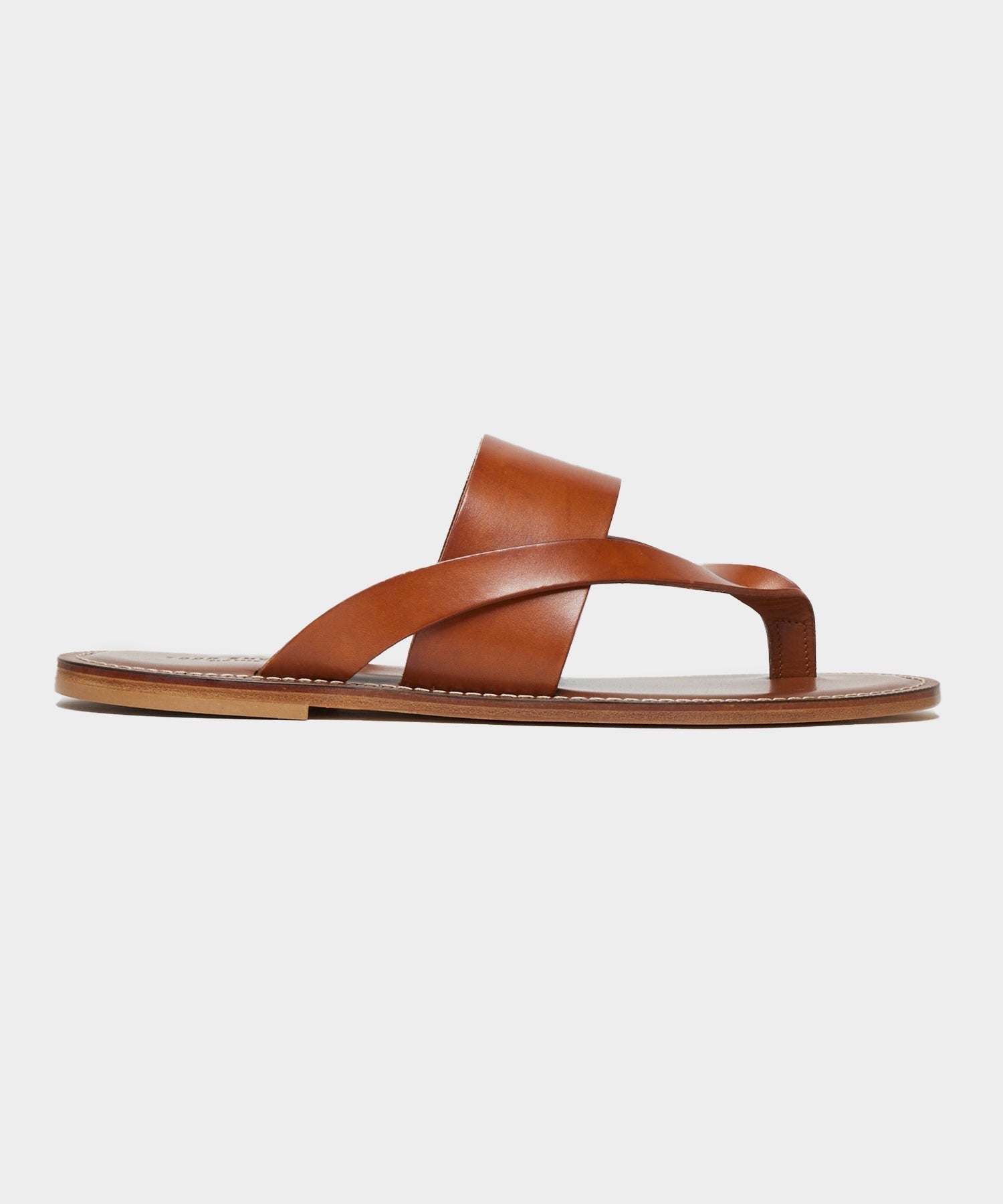 Tuscan Leather Thong Cross Sandal in Warm Cognac