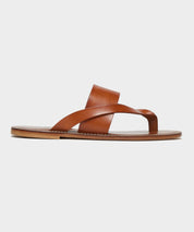 Tuscan Leather Thong Cross Sandal in Warm Cognac