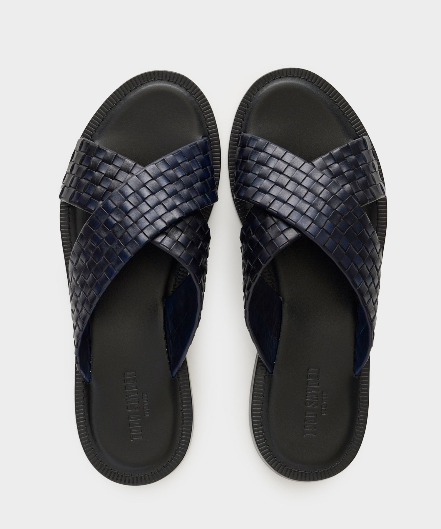 Tuscan Leather Woven Crisscross Sandal in Navy / Black