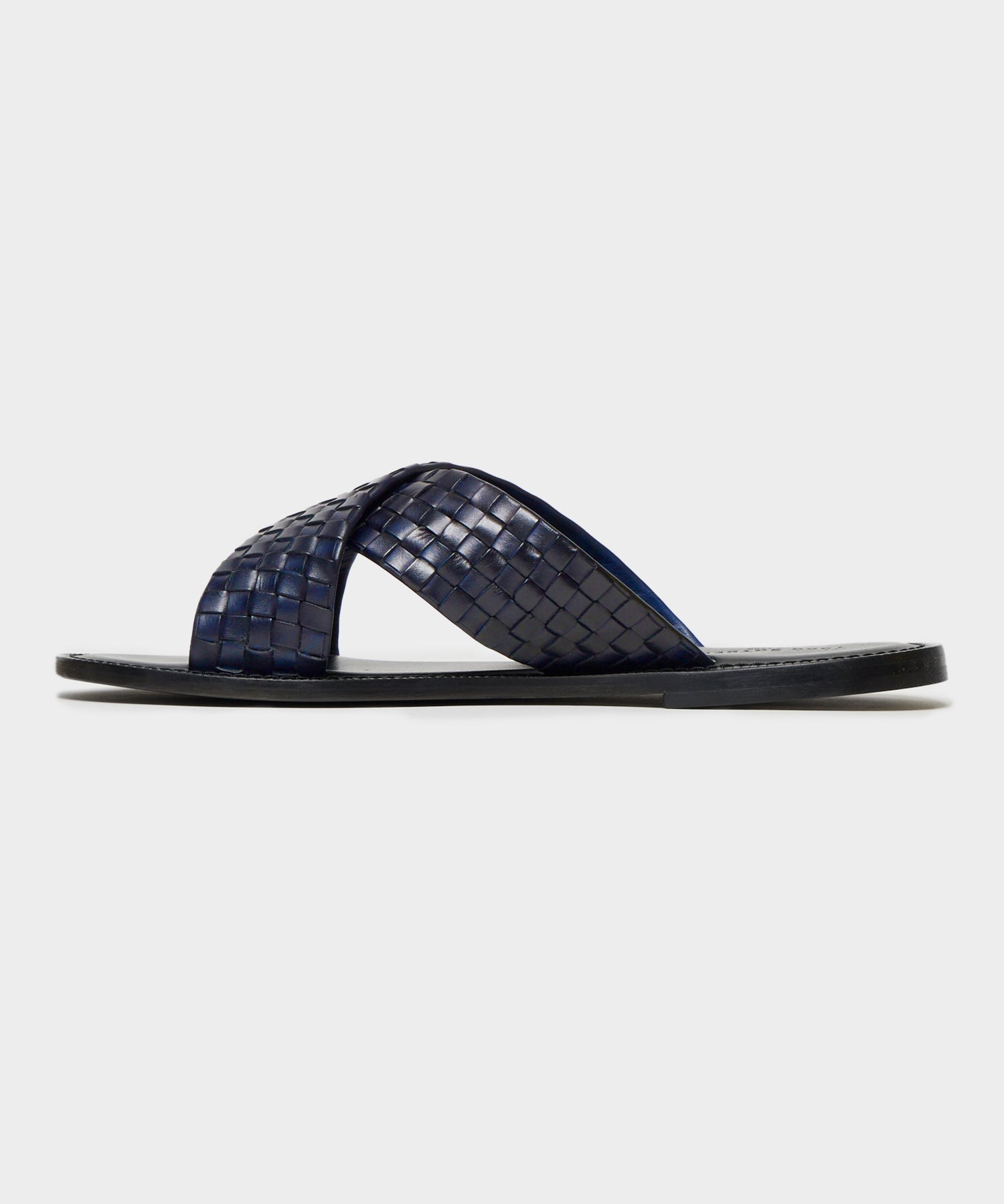 Tuscan Leather Woven Crisscross Sandal in Navy / Black