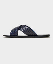 Tuscan Leather Woven Crisscross Sandal in Navy / Black